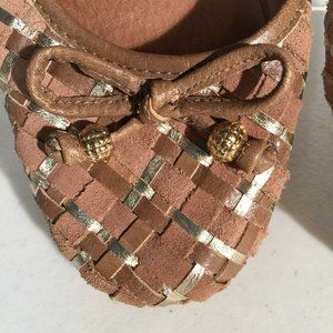ELLIOTT LUCCA Woven Leather Ballet Flats Gold/Tan 'Sofia'